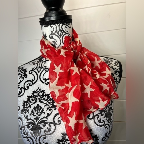 Larioseta Como Barbieri Italy Womens Red & White Starfish Nautical Silk Scarf - Picture 1 of 11